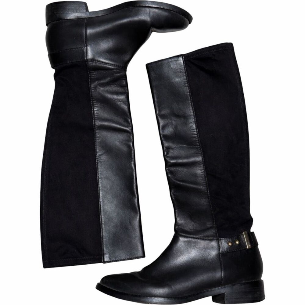 Cole Haan Adler Riding Boots Size 5.5 Black Leather Suede